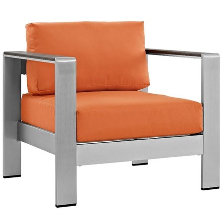 MODWAY Shore Outdoor Patio Aluminum Armchair, Silver and Orange EEI-2266-SLV-ORA